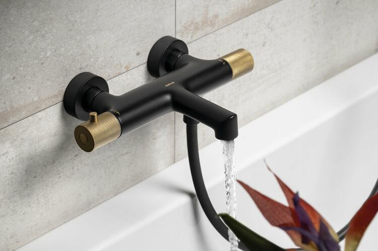 Vanová nástěnná termostatická baterie černá/zlato – Sapho SOLARIS WD010G
