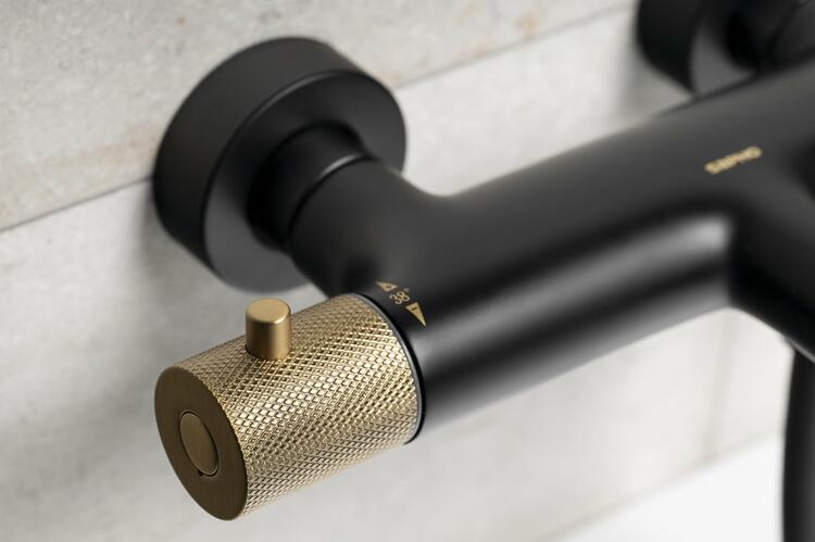 Vanová nástěnná termostatická baterie černá/zlato – Sapho SOLARIS WD010G