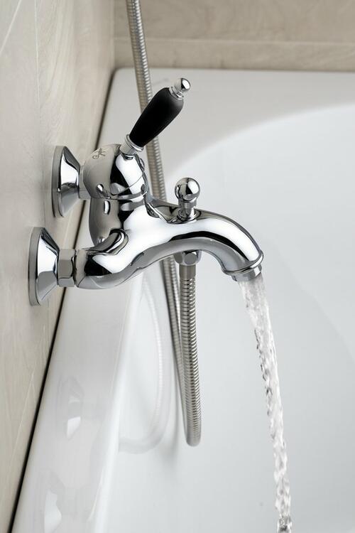 KIRKÉ BLACK nástěnná vanová baterie, černá páčka, chrom