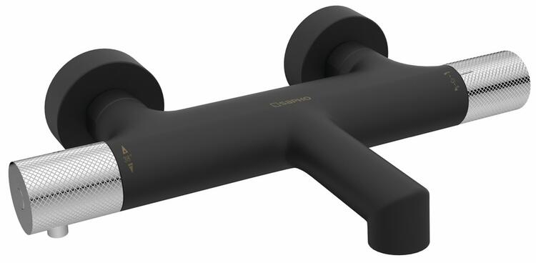 SOLARIS nástěnná vanová termostatická baterie, černá mat/chrom