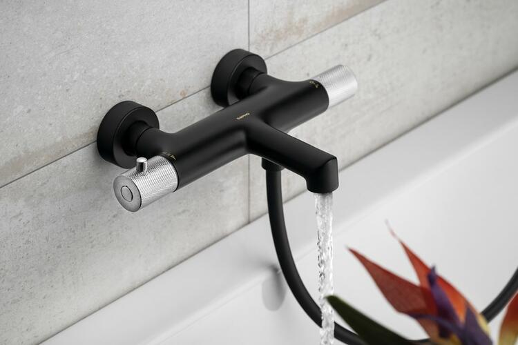 SOLARIS nástěnná vanová termostatická baterie, černá mat/chrom