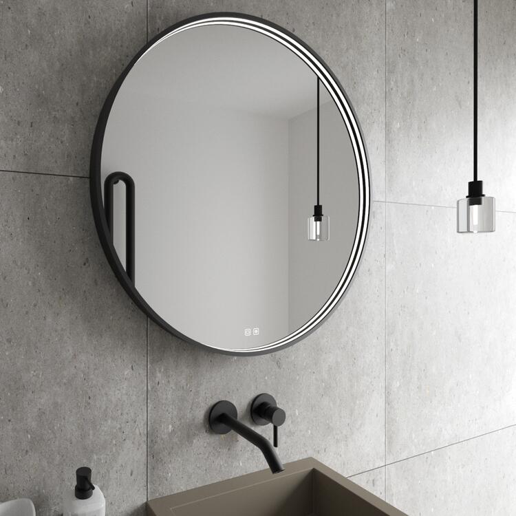 Černé kulaté zrcadlo s led osvětlením průměr 100 cm – Nimco ZPC 31004RVX-90