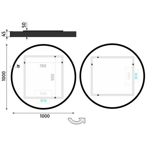 Černé kulaté zrcadlo s led osvětlením průměr 100 cm – Nimco ZPC 31004RVX-90
