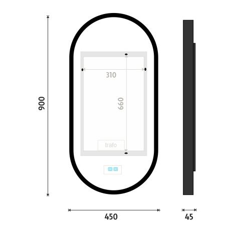 Černé oválné zrcadlo s led osvětlením 45×90 cm – Nimco ZPC 32003LVX-90