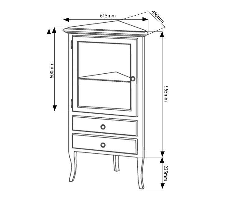 Rohová skříňka s prosklenými dvířky RETRO starobílá – SAPHO RETRO 1692