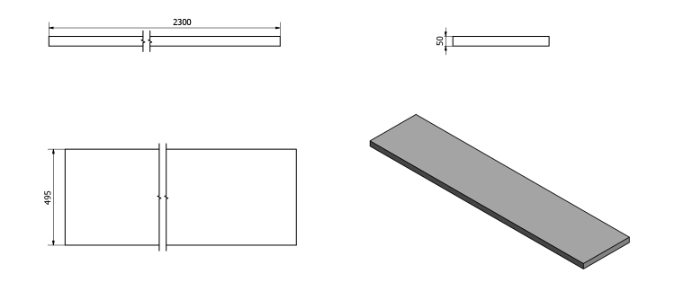 AVICE deska pod umyvadlo 230x50cm, tl.5cm, dub Rover