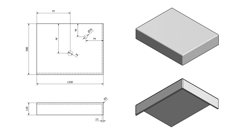 TAILOR rockstone deska 120x50 cm, provedení límce R