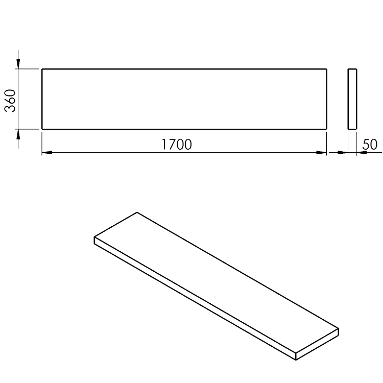 AVICE deska pod umyvadlo 170x36cm, tl.5cm, dub starobílý