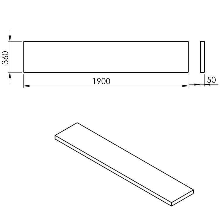 AVICE deska pod umyvadlo 190x36cm, tl.5cm, dub Rover