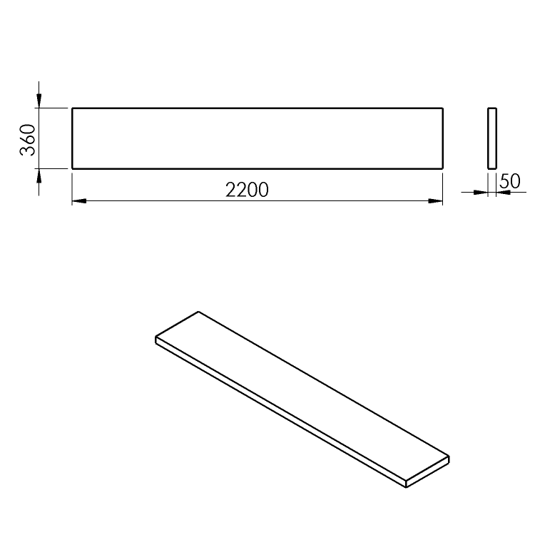 AVICE deska pod umyvadlo 220x36cm, tl.5cm, dub tmavý
