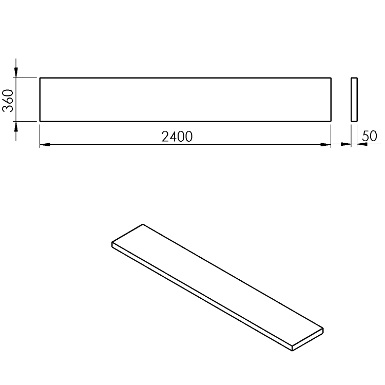 AVICE deska pod umyvadlo 240x36cm, tl.5cm, dub tmavý