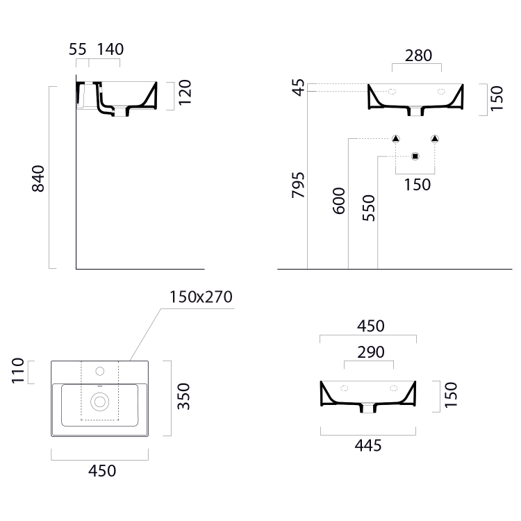 Keramické umyvadlo 45×35 cm bílá – GSI KUBE X 9485011