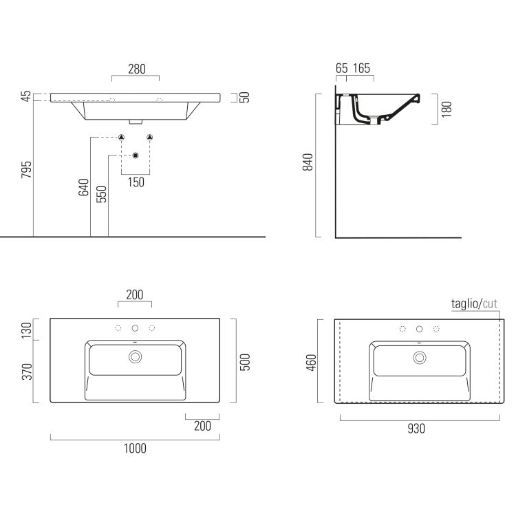 Keramické umyvadlo 100×50 cm bílá – GSI NORM 8633011