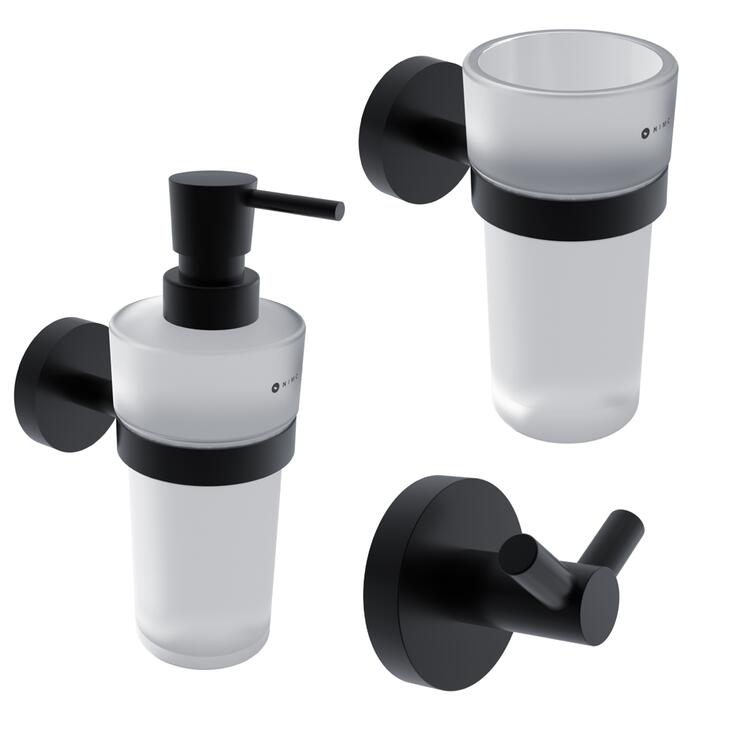 Sada koupelnových doplňků sklo – Nimco unix černá UNC set-31W-T-90