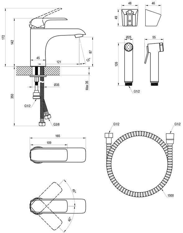 FL 112.00CR Umyvadlová baterie 150 mm, s bidetovou sprškou, chrom