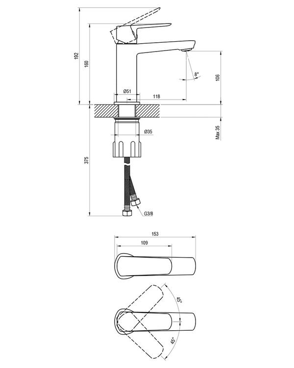 LF 012.20BLM Umyvadlová stojánková baterie 160 mm bez výpusti, černá matná