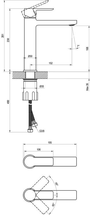 SL 014.00CR Umyvadlová baterie 240 mm, bez výpusti, chrom