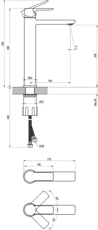 SL 015.00CR Umyvadlová baterie 280 mm, bez výpusti, chrom