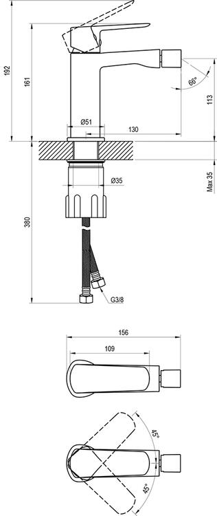 LF 056.00CR Bidetová stojánková baterie 160 mm, bez výpusti, chrom