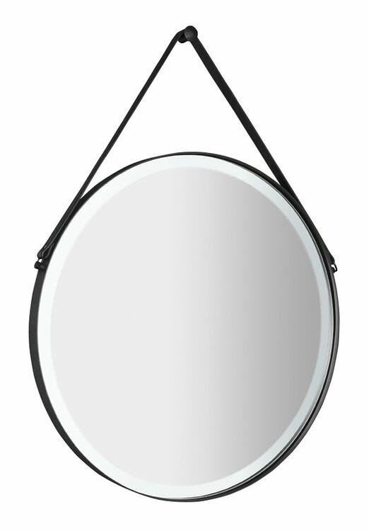 ORBITER kulaté zrcadlo s LED osvětlením ø 60cm, kožený pásek, černá mat
