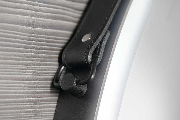 ORBITER kulaté zrcadlo s LED osvětlením ø 60cm, kožený pásek, černá mat