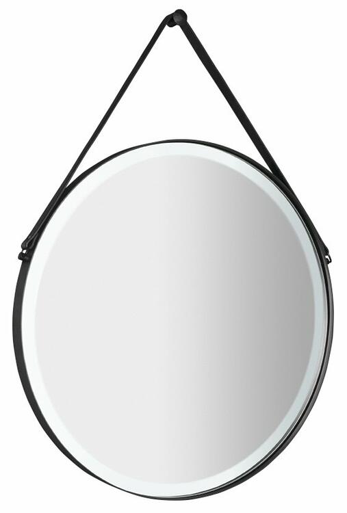 ORBITER kulaté zrcadlo s LED osvětlením ø 70cm, kožený pásek, černá mat
