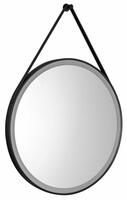 STAGO kulaté zrcadlo s LED osvětlením ø 60cm, kožený pásek, dotykový senzor, stmívatelné, černá mat | Více - 