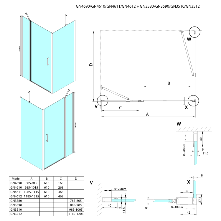 LORO obdélníkový sprchový kout 1100x800 mm