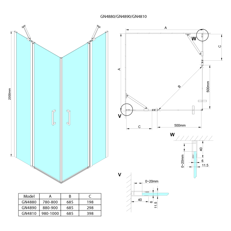 LORO obdélníkový sprchový kout 1000x900 mm, rohový vstup