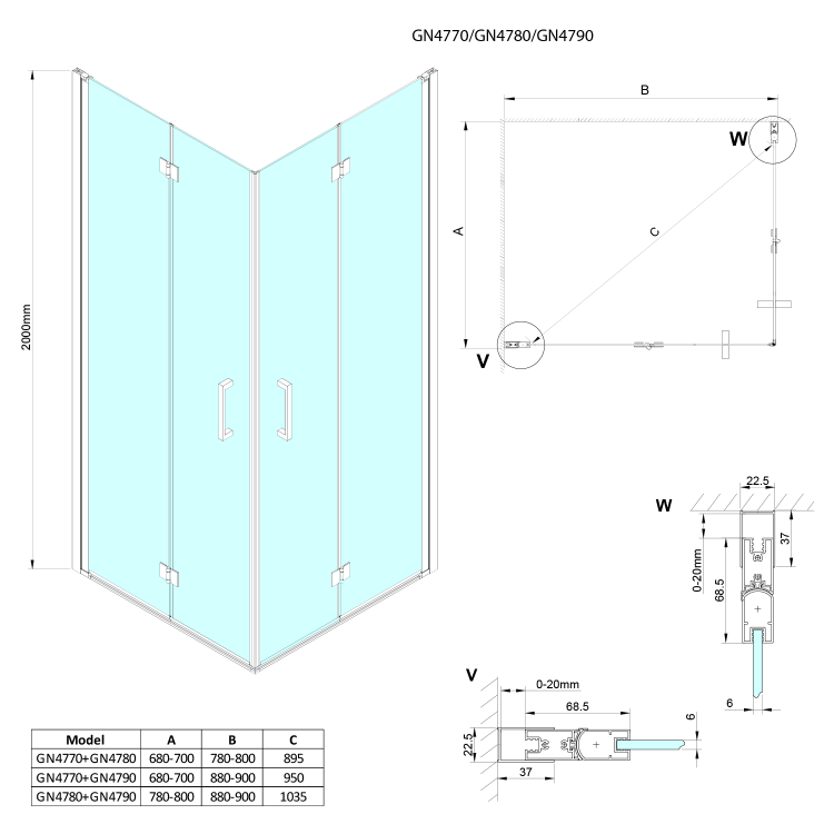 LORO obdélníkový sprchový kout 900x700mm, rohový vstup