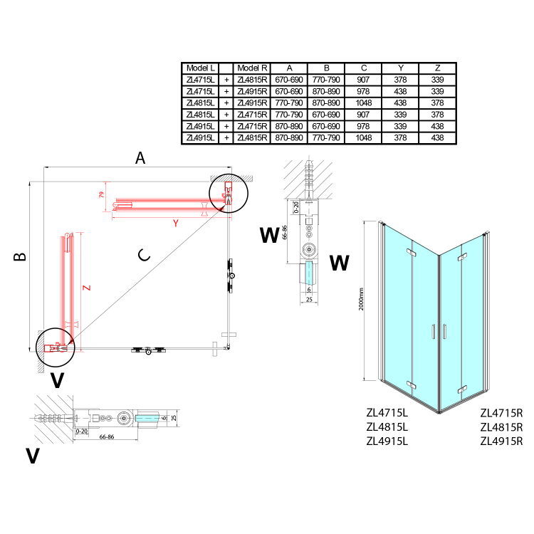 ZOOM obdélníkový sprchový kout 800x900mm, rohový vstup