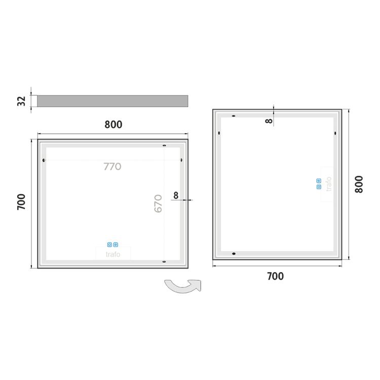 Zrcadlo s ostrými rohy s led osvětlením 80×70 cm – Nimco ZP 13003VX