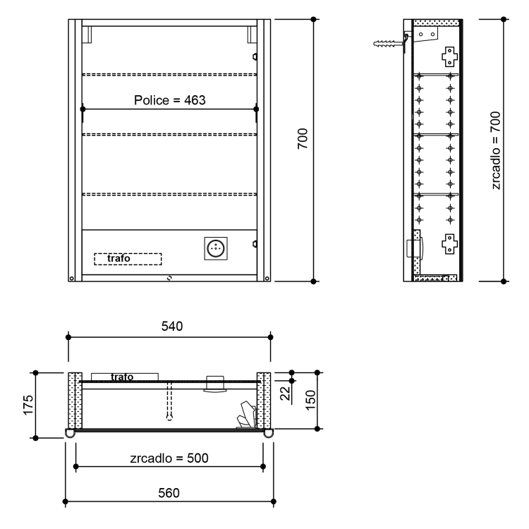 Galerka s LED osvětlením 56x70x17,5 cm L/P bílá – Sapho Alix AX156-0030
