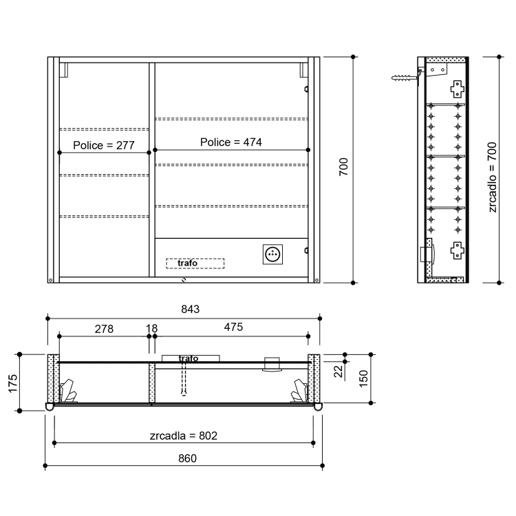 Galerka s LED osvětlením 86x70x17,5 cm bílá – Sapho Alix AX186-0030