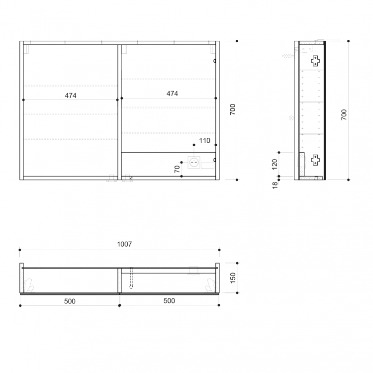 LINEX galerka s LED osvětlením, 100x70x15cm, dub stříbrný