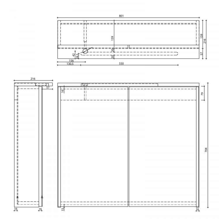 Galerka s LED osvětlením 80×70×22 cm bílá – Aqualine Kawa Strip WGL80S