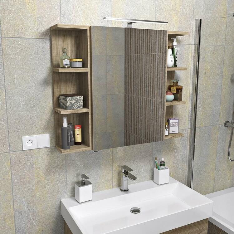 RIWA galerka s LED osvětlením, 50x70x17cm, dub stříbrný