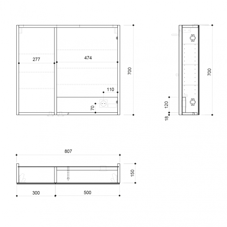LINEX galerka s LED osvětlením, 80x70x15cm, dub alabama