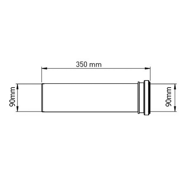 Prodlužovací kus pro závěsné WC, prům. potrubí 90mm, délka 350mm