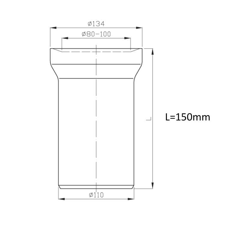 Přímý kus dopojení k WC, délka 150mm, 110mm