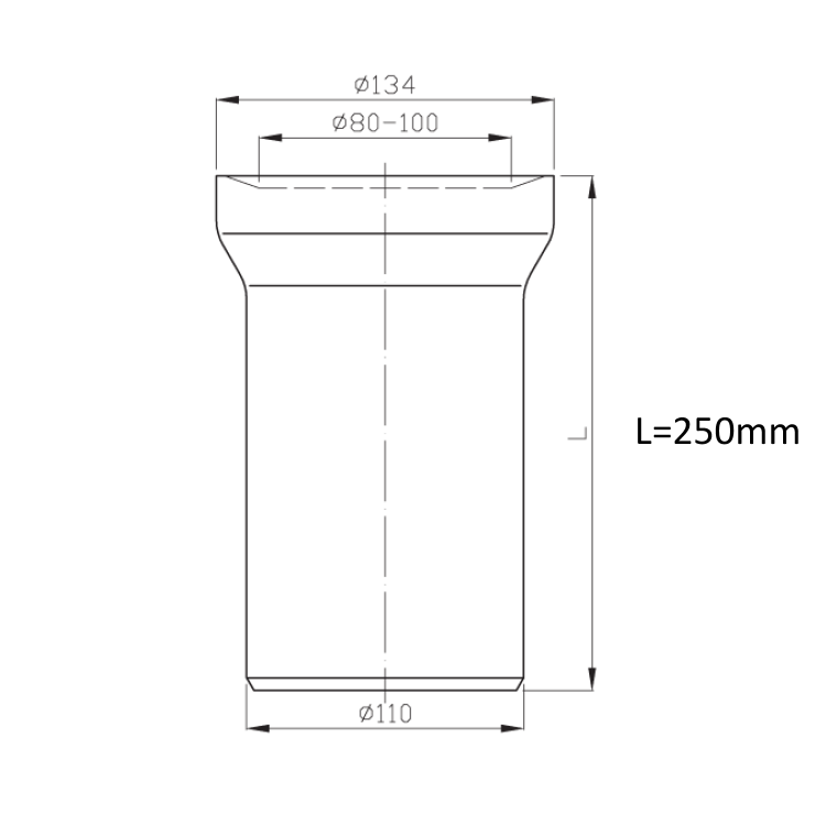 Přímý kus dopojení k WC, délka 250mm, 110mm