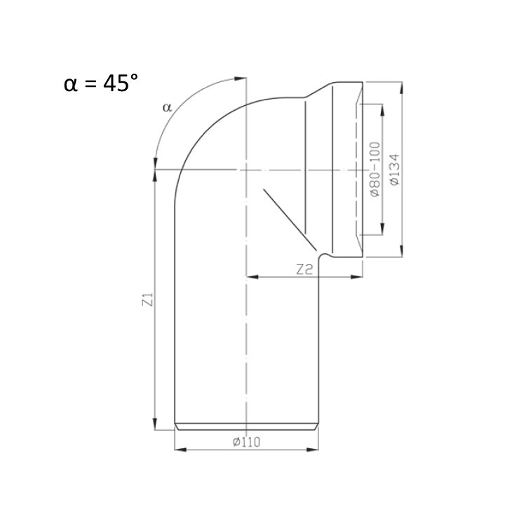 Koleno 45 dopojení k WC, 110mm