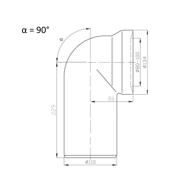 Koleno 90 dopojení k WC, 110mm