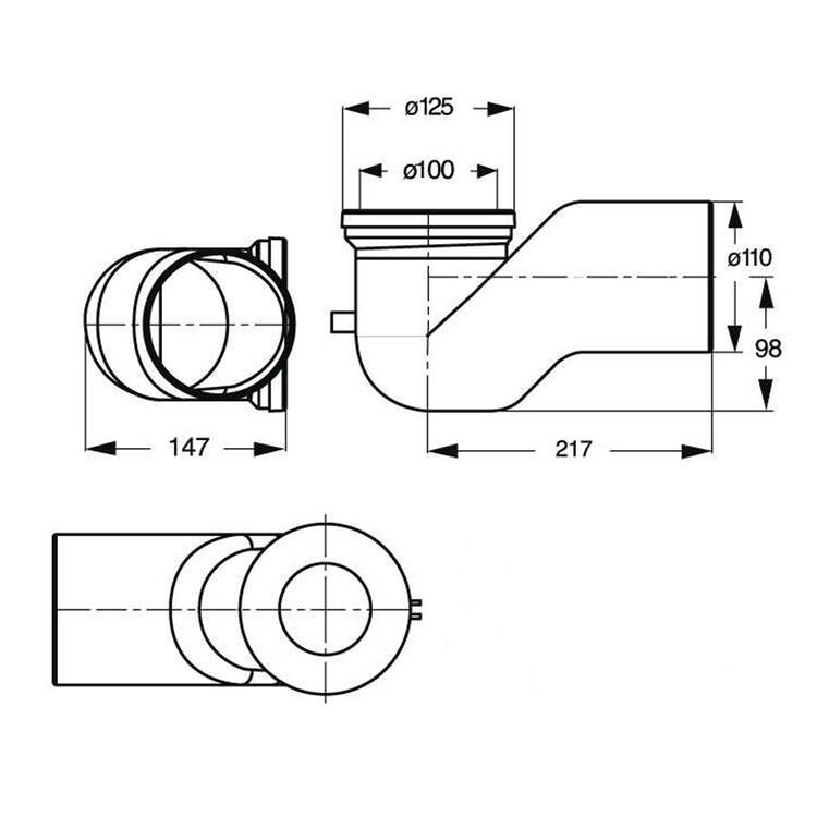 Koleno 90 dopojení k WC, Offset, 110 mm