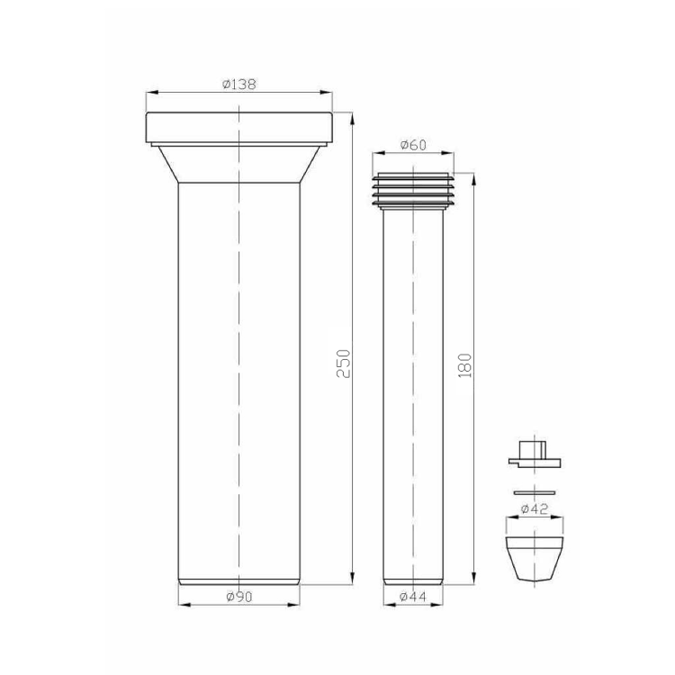 WC dopojení - set pro závěsné WC, 250mm