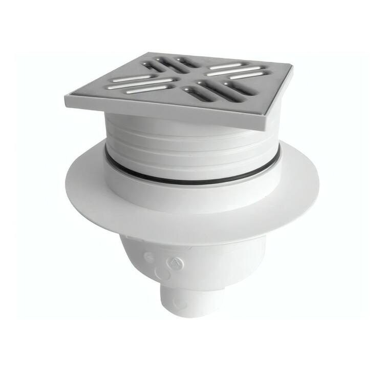 Podlahová vpust 105x105 přímá, DN50, mřížka nerez lesk