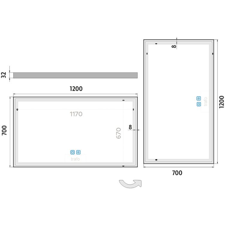 Zrcadlo s ostrými rohy s led osvětlením 120×70 cm – Nimco ZP 13006VX