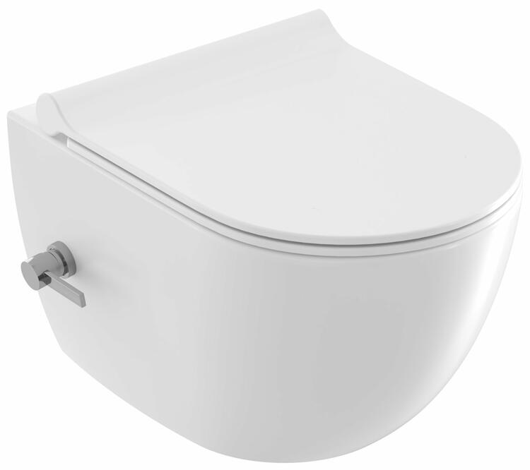 WC s bidetovou tryskou Uni Chrome RimOff, závěsný, bílá
