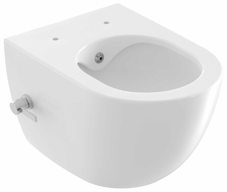 WC s bidetovou tryskou Uni Chrome RimOff, závěsný, bílá