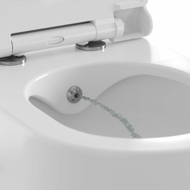 WC s bidetovou tryskou Uni Chrome RimOff, závěsný, bílá